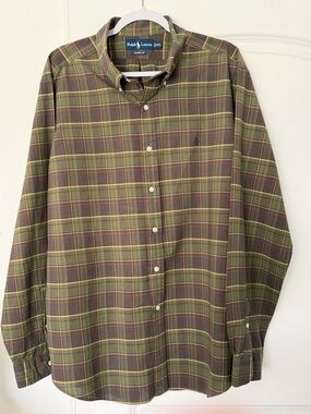 Ralph Lauren Classic Fit Plaid Button Down Shirt XXL Green Check Cotton Men